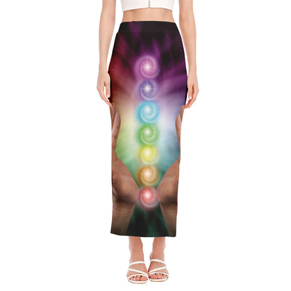 Seven Chakras Energy Print Side Slit Maxi Skirt