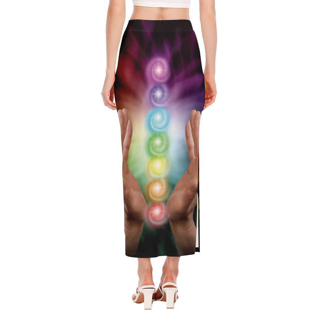 Seven Chakras Energy Print Side Slit Maxi Skirt