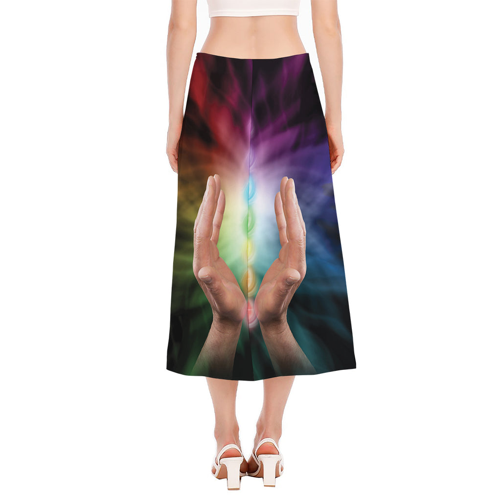 Seven Chakras Energy Print Side Slit Midi Skirt