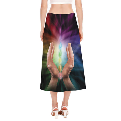 Seven Chakras Energy Print Side Slit Midi Skirt
