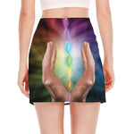 Seven Chakras Energy Print Side Slit Mini Skirt