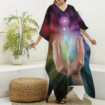 Seven Chakras Energy Print Silk V-Neck Kaftan Dress