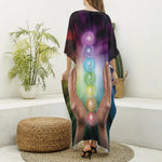 Seven Chakras Energy Print Silk V-Neck Kaftan Dress