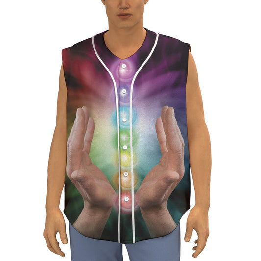 Seven Chakras Energy Print Sleeveless Baseball Jersey