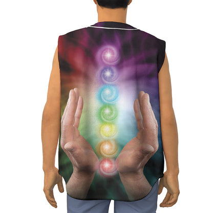 Seven Chakras Energy Print Sleeveless Baseball Jersey