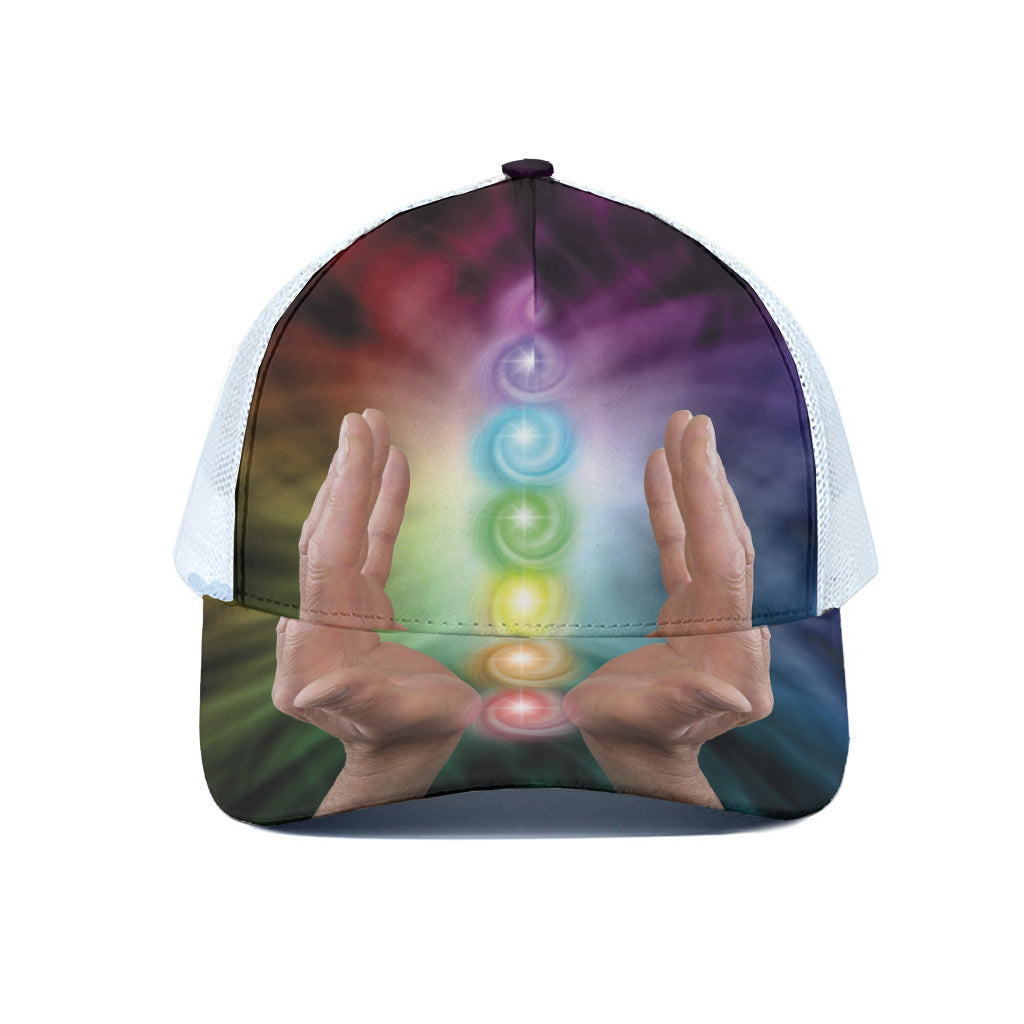 Seven Chakras Energy Print White Mesh Trucker Cap