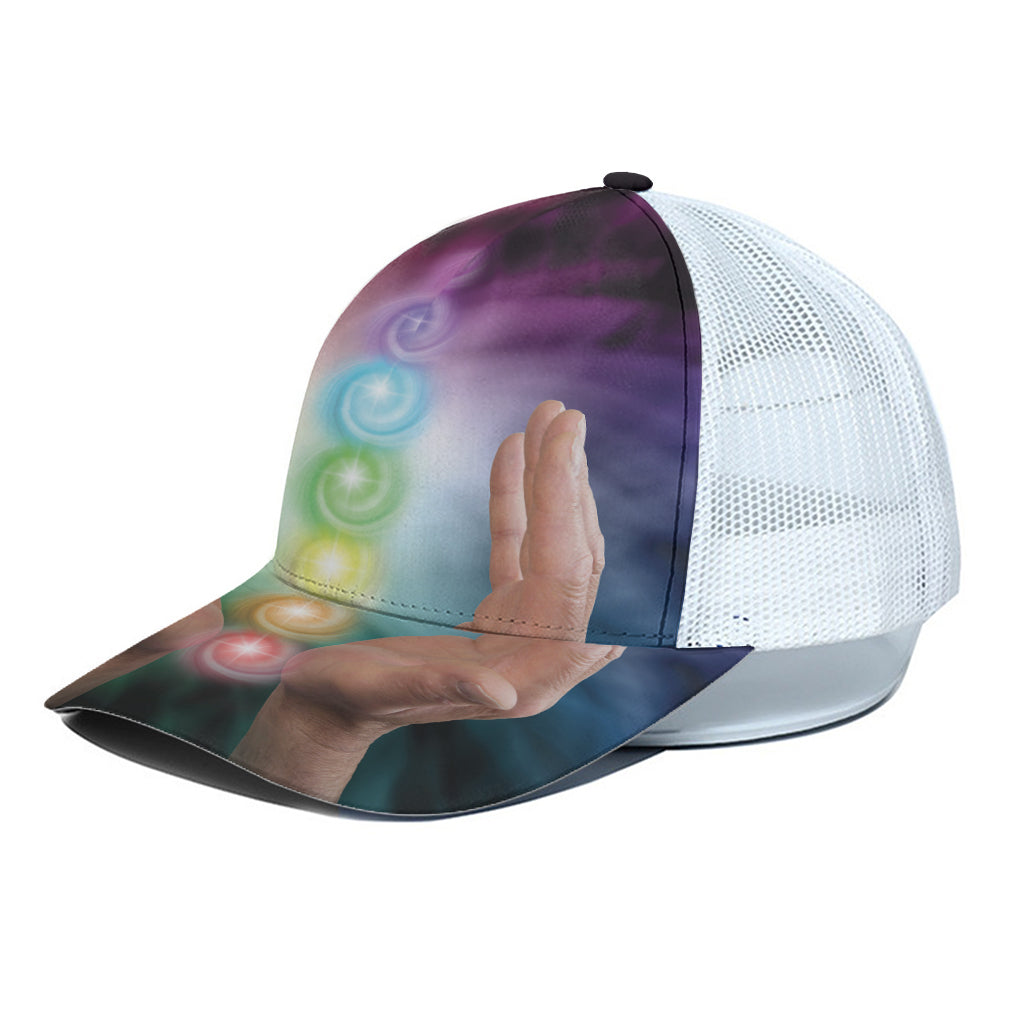 Seven Chakras Energy Print White Mesh Trucker Cap