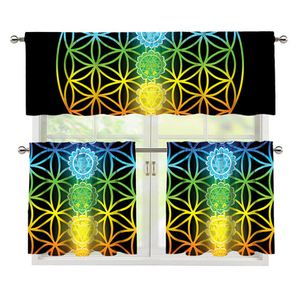 Seven Chakras Flower Of Life Print 3 Piece Kitchen Curtains