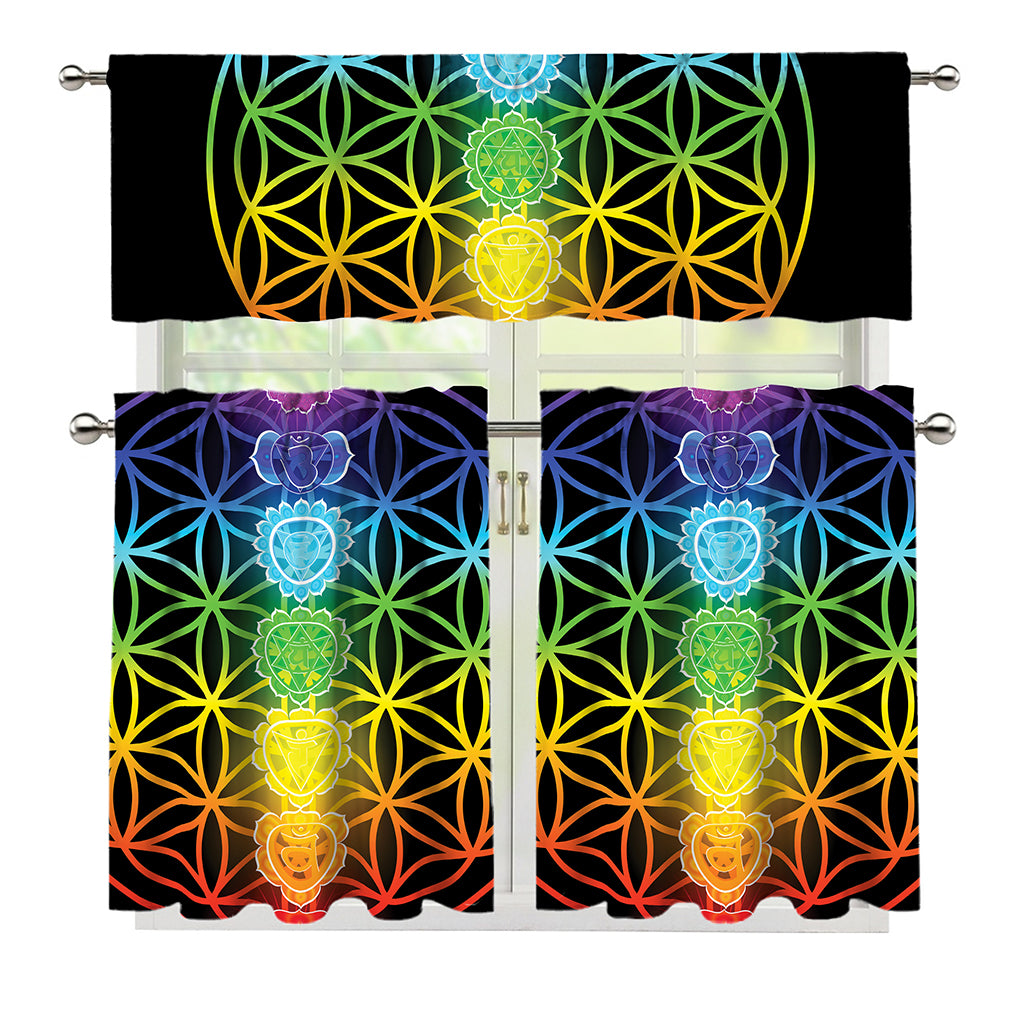 Seven Chakras Flower Of Life Print 3 Piece Kitchen Curtains