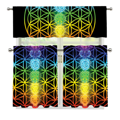 Seven Chakras Flower Of Life Print 3 Piece Kitchen Curtains