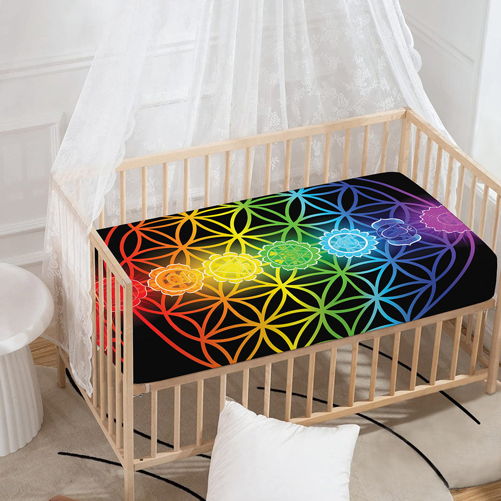 Seven Chakras Flower Of Life Print Baby Crib Sheet