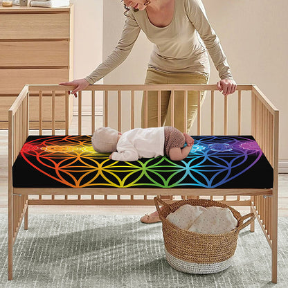 Seven Chakras Flower Of Life Print Baby Crib Sheet