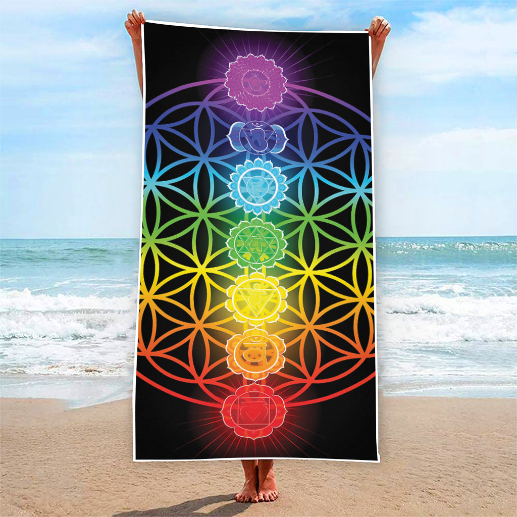 Seven Chakras Flower Of Life Print Beach Towel
