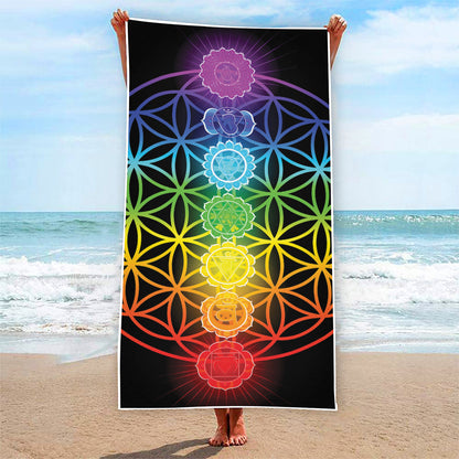 Seven Chakras Flower Of Life Print Beach Towel