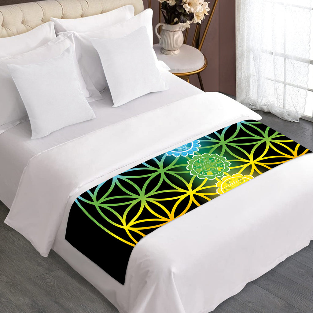 Seven Chakras Flower Of Life Print Bed Runner