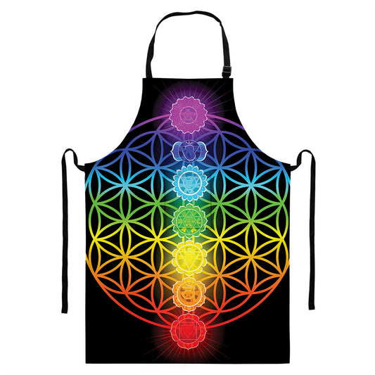 Seven Chakras Flower Of Life Print Bib Apron With Pocket