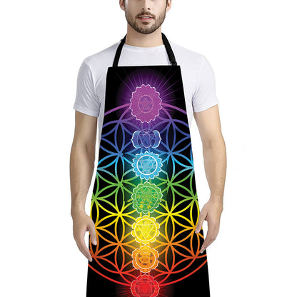 Seven Chakras Flower Of Life Print Bib Apron With Pocket