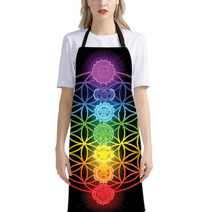 Seven Chakras Flower Of Life Print Bib Apron With Pocket