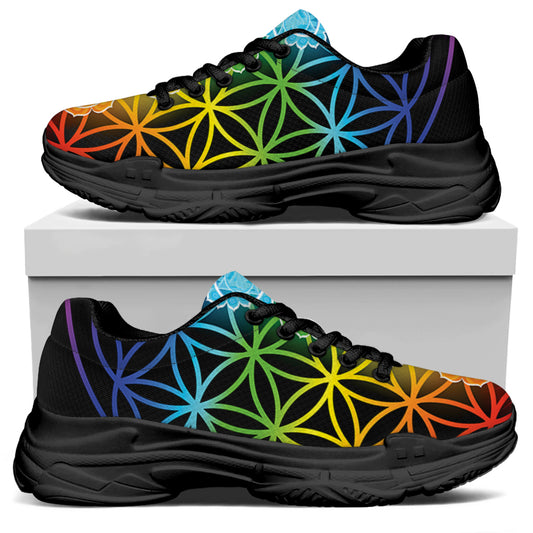 Seven Chakras Flower Of Life Print Black Chunky Shoes