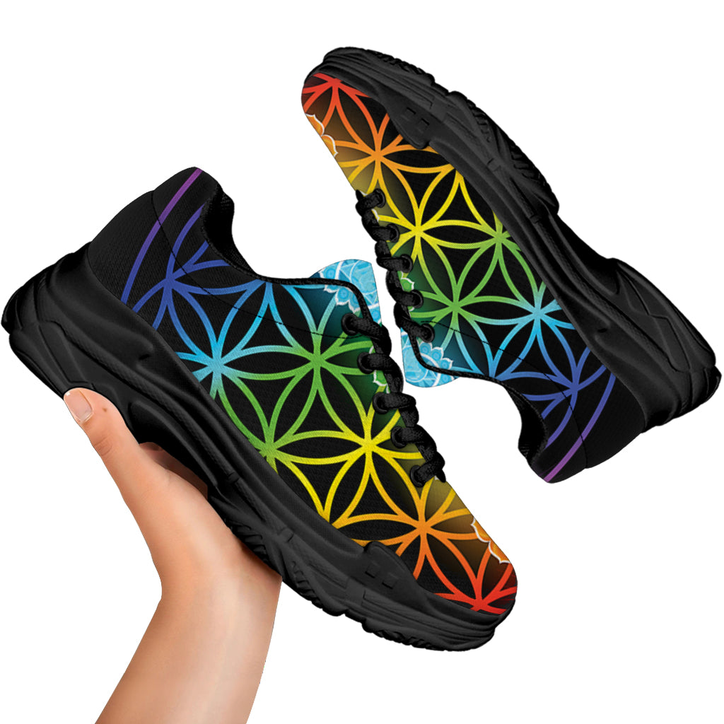 Seven Chakras Flower Of Life Print Black Chunky Shoes