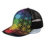 Seven Chakras Flower Of Life Print Black Mesh Trucker Cap