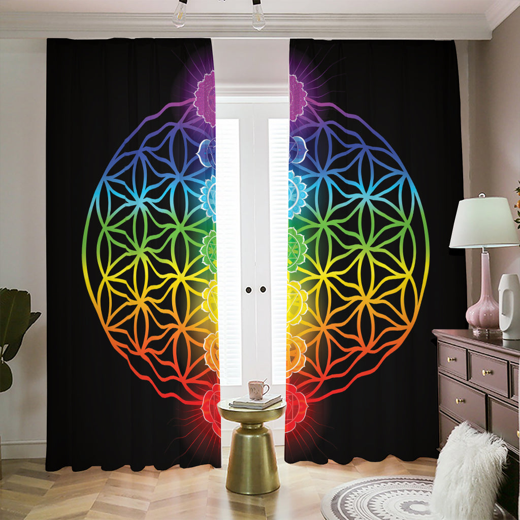 Seven Chakras Flower Of Life Print Blackout Pencil Pleat Curtains