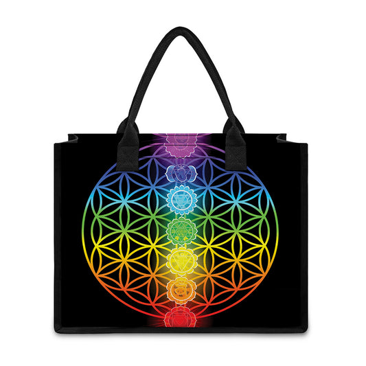 Seven Chakras Flower Of Life Print Canvas Tote Bag