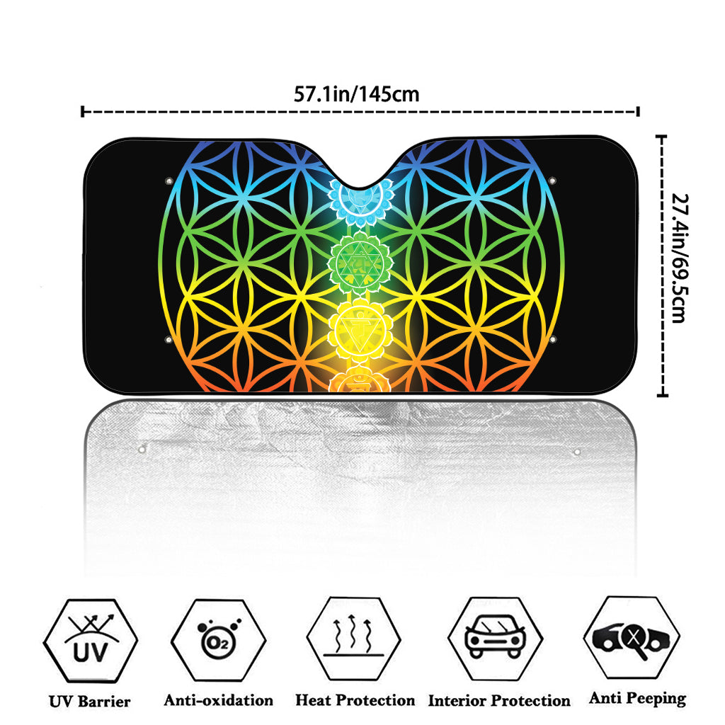 Seven Chakras Flower Of Life Print Car Windshield Sun Shade