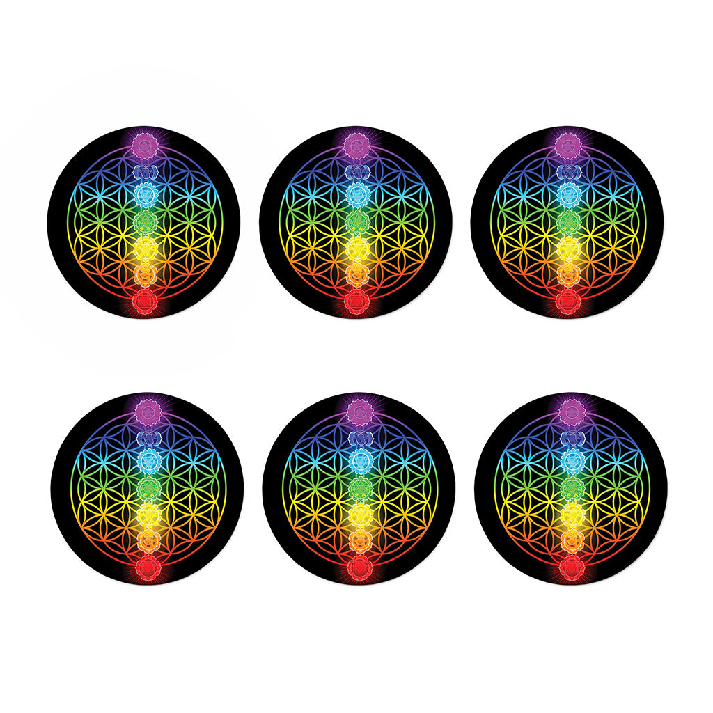 Seven Chakras Flower Of Life Print Coaster Set