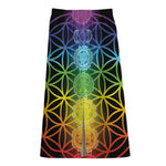 Seven Chakras Flower Of Life Print Cotton Front Slit Maxi Skirt