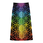 Seven Chakras Flower Of Life Print Cotton Front Slit Maxi Skirt