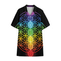 Seven Chakras Flower Of Life Print Cotton Hawaiian Shirt