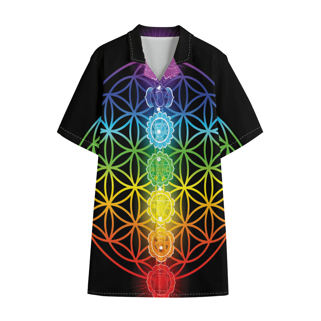 Seven Chakras Flower Of Life Print Cotton Hawaiian Shirt