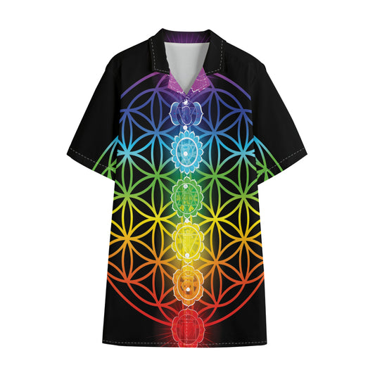 Seven Chakras Flower Of Life Print Cotton Hawaiian Shirt