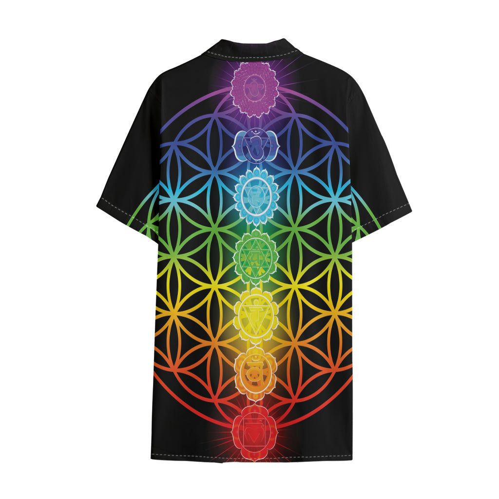 Seven Chakras Flower Of Life Print Cotton Hawaiian Shirt