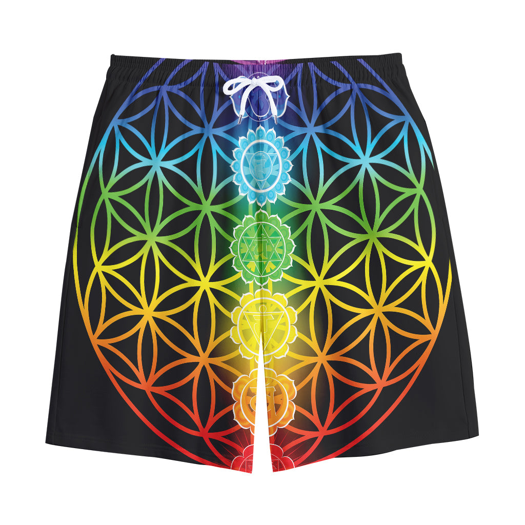 Seven Chakras Flower Of Life Print Cotton Shorts