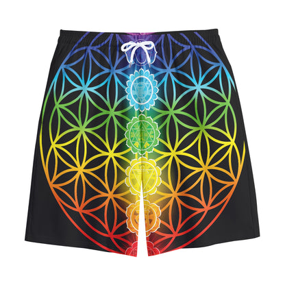 Seven Chakras Flower Of Life Print Cotton Shorts