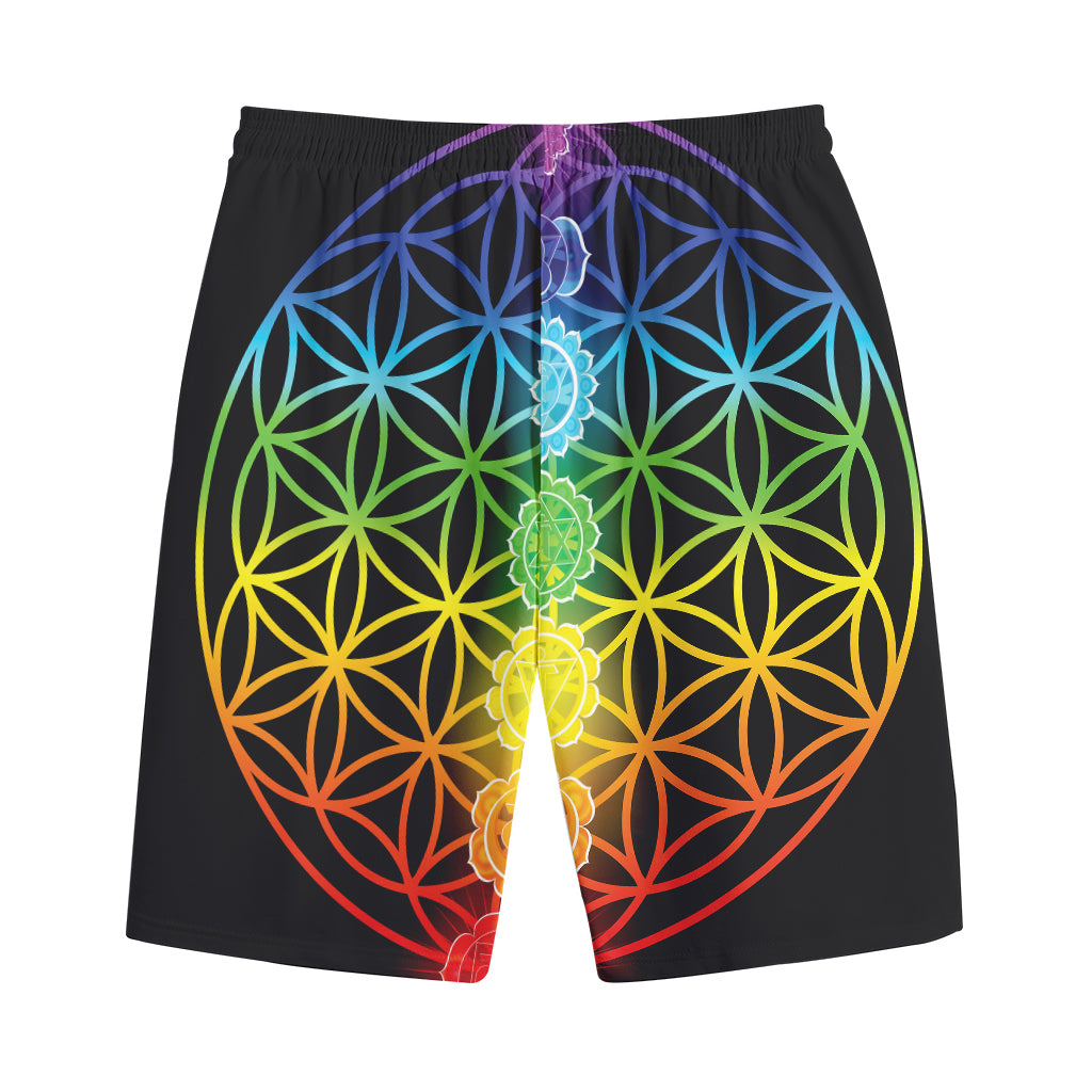 Seven Chakras Flower Of Life Print Cotton Shorts