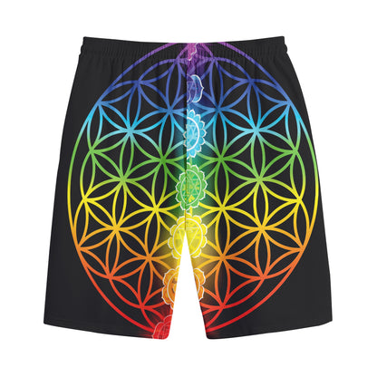 Seven Chakras Flower Of Life Print Cotton Shorts