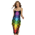 Seven Chakras Flower Of Life Print Cross Back Cami Dress