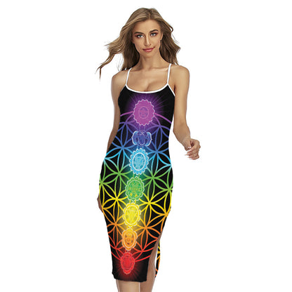 Seven Chakras Flower Of Life Print Cross Back Cami Dress