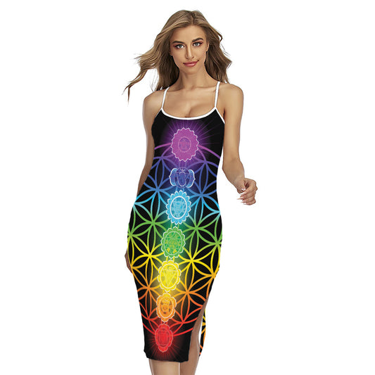 Seven Chakras Flower Of Life Print Cross Back Cami Dress