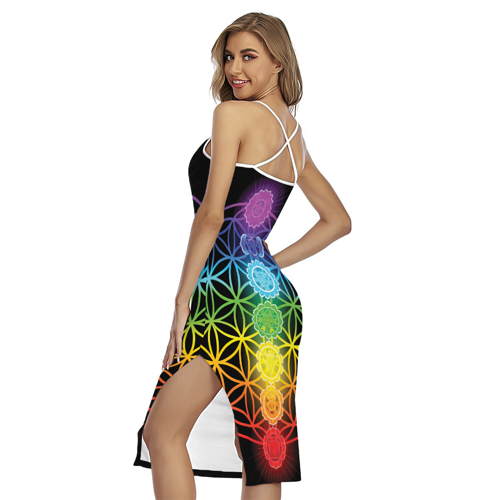 Seven Chakras Flower Of Life Print Cross Back Cami Dress