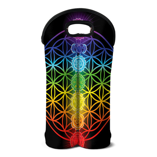 Seven Chakras Flower Of Life Print Double Neoprene Wine Tote