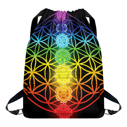 Seven Chakras Flower Of Life Print Drawstring Backpack
