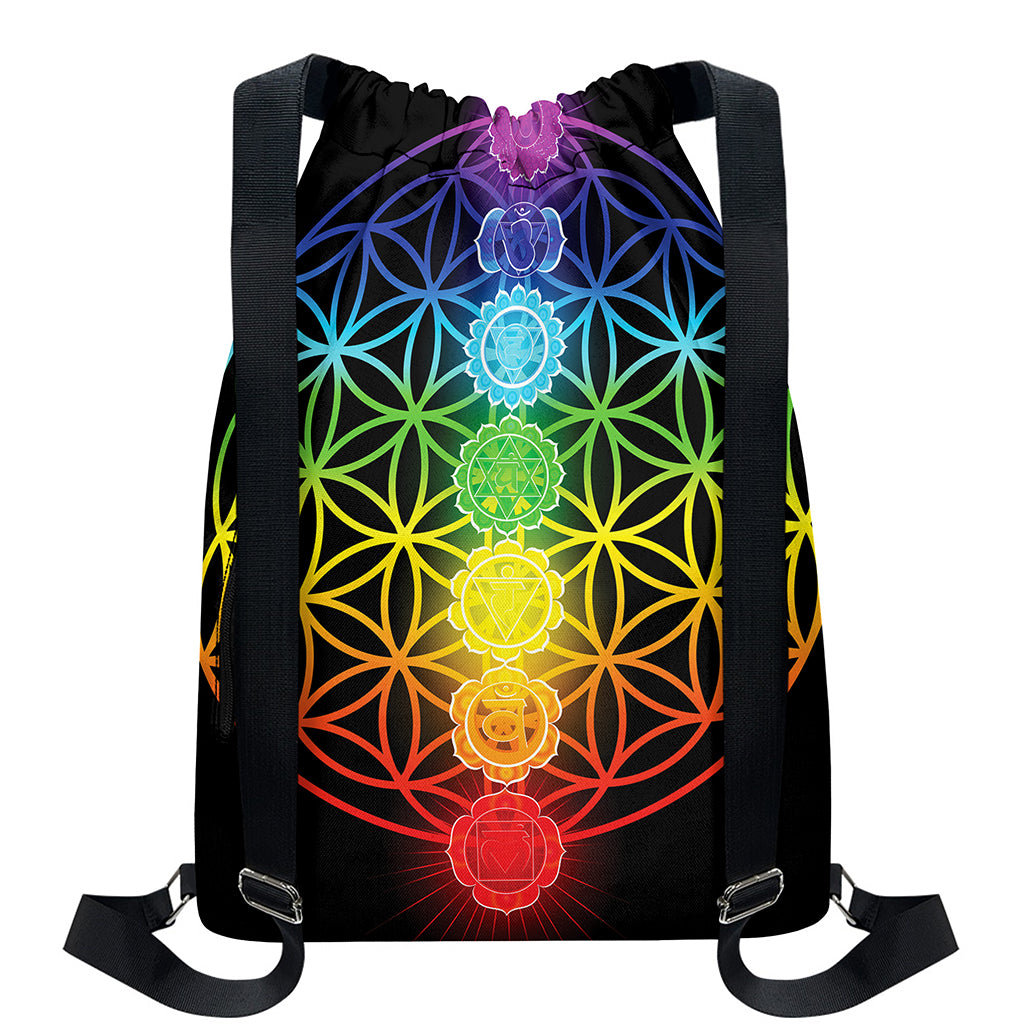 Seven Chakras Flower Of Life Print Drawstring Backpack