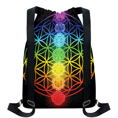 Seven Chakras Flower Of Life Print Drawstring Backpack
