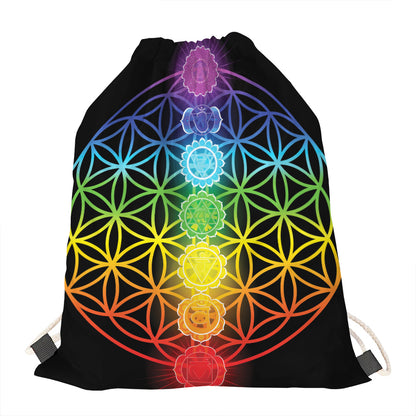Seven Chakras Flower Of Life Print Drawstring Bag
