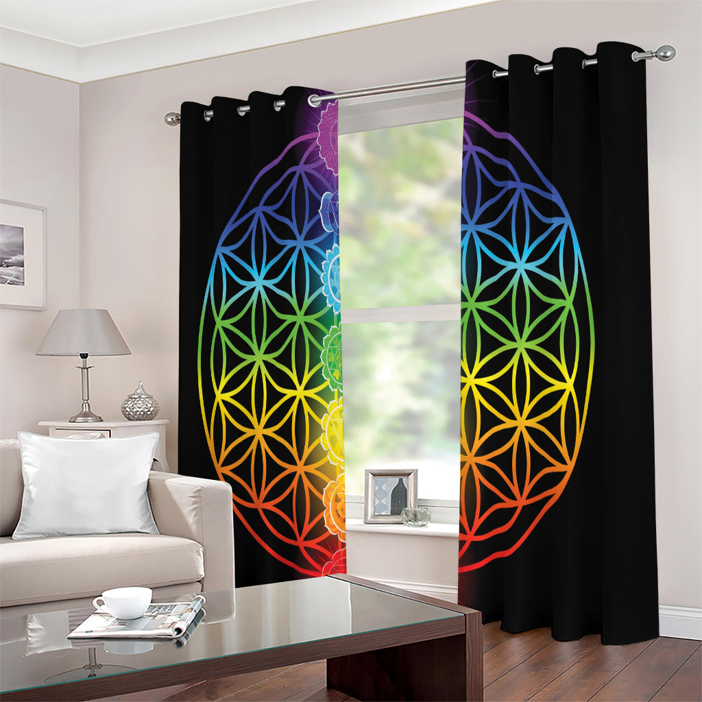 Seven Chakras Flower Of Life Print Extra Wide Grommet Curtains