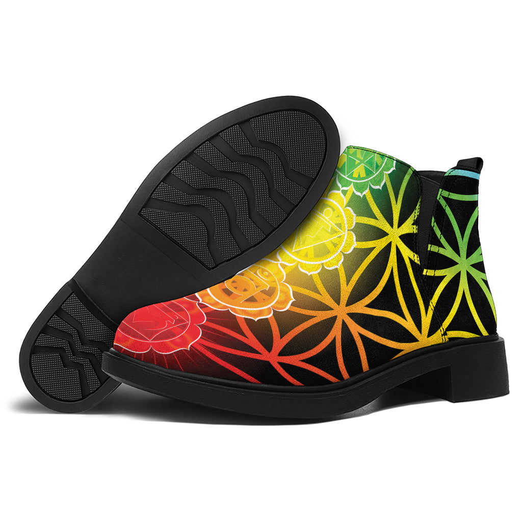 Seven Chakras Flower Of Life Print Flat Ankle Boots